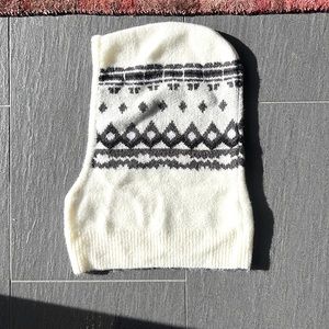 Aerie balaclava - hat and scarf in one - white with faire isle design.